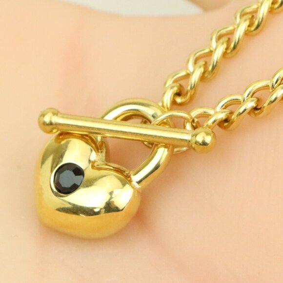 "Heart Charm Chunky Chain Yellow Necklace in Gold Finish, XPNL0375 - Picture 1 of 13